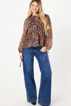 Leopard Tie Neck Chiffon Blouse