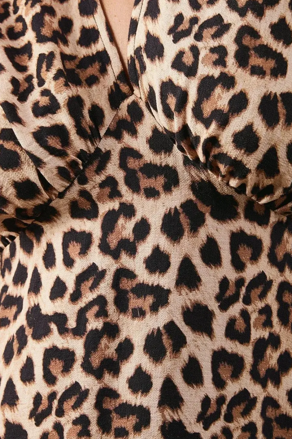 Leopard Viscose V Neck Long Puff Sleeve Midi Dress