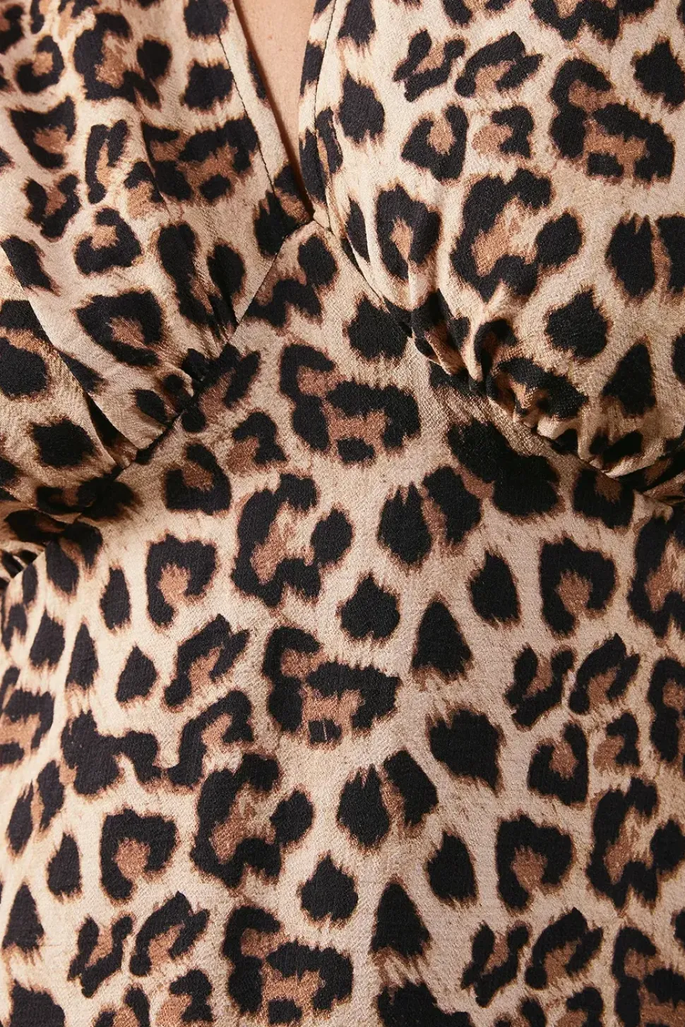 Leopard Viscose V Neck Long Puff Sleeve Midi Dress
