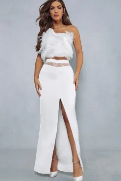 Lexi Satin Lace Split Midi Skirt