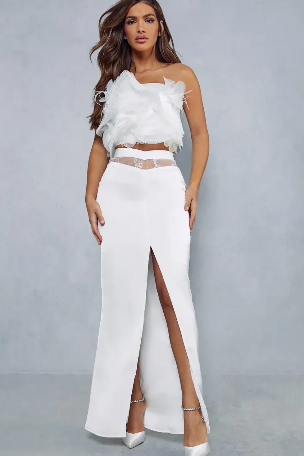 Lexi Satin Lace Split Midi Skirt