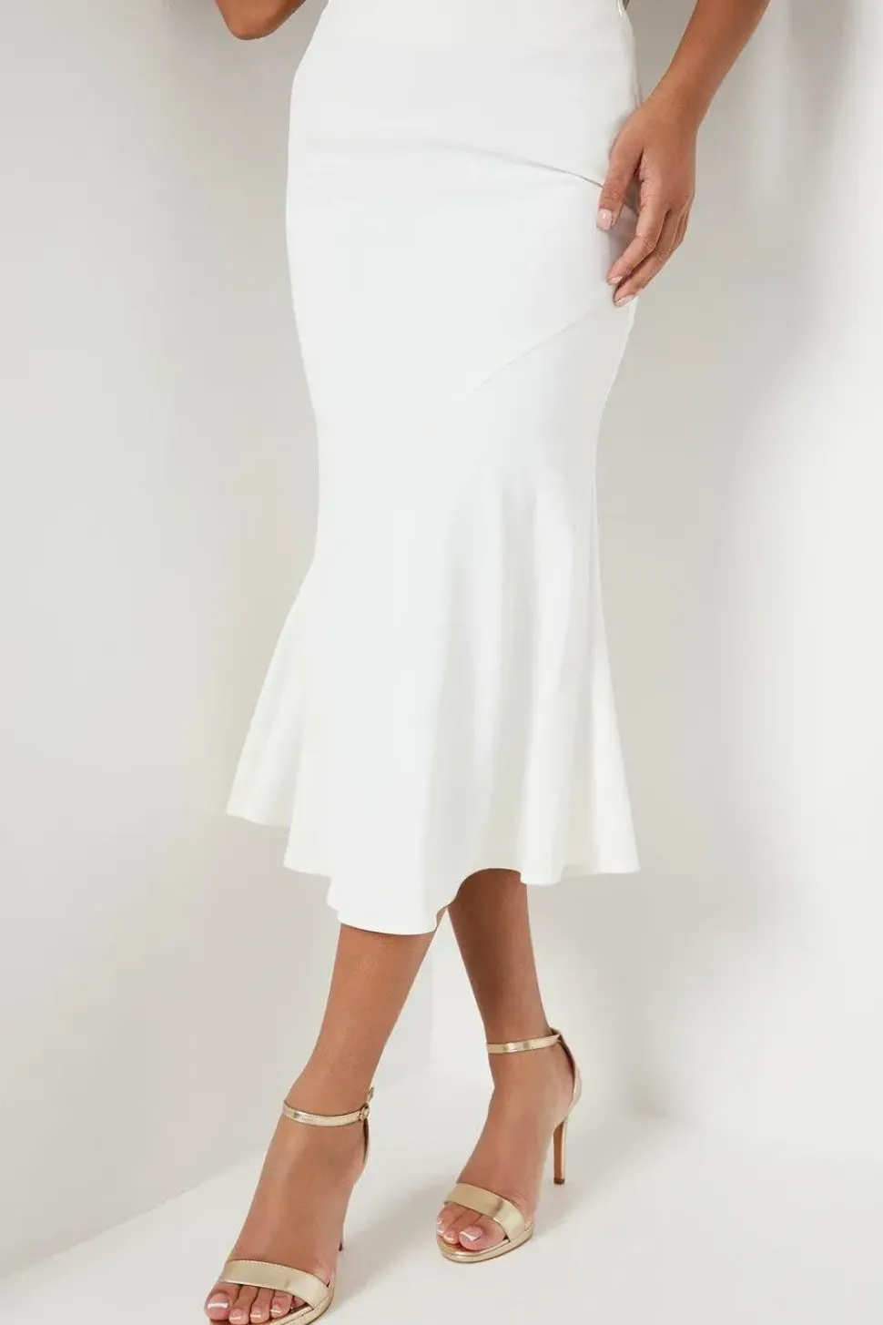 Lightweight Crepe Diagonal Panel Midi Skirt