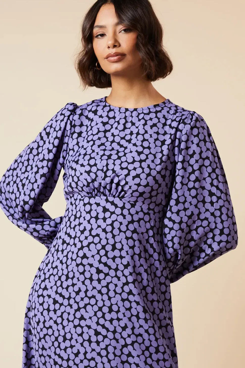 Lilac Spot Empire Midi Dress
