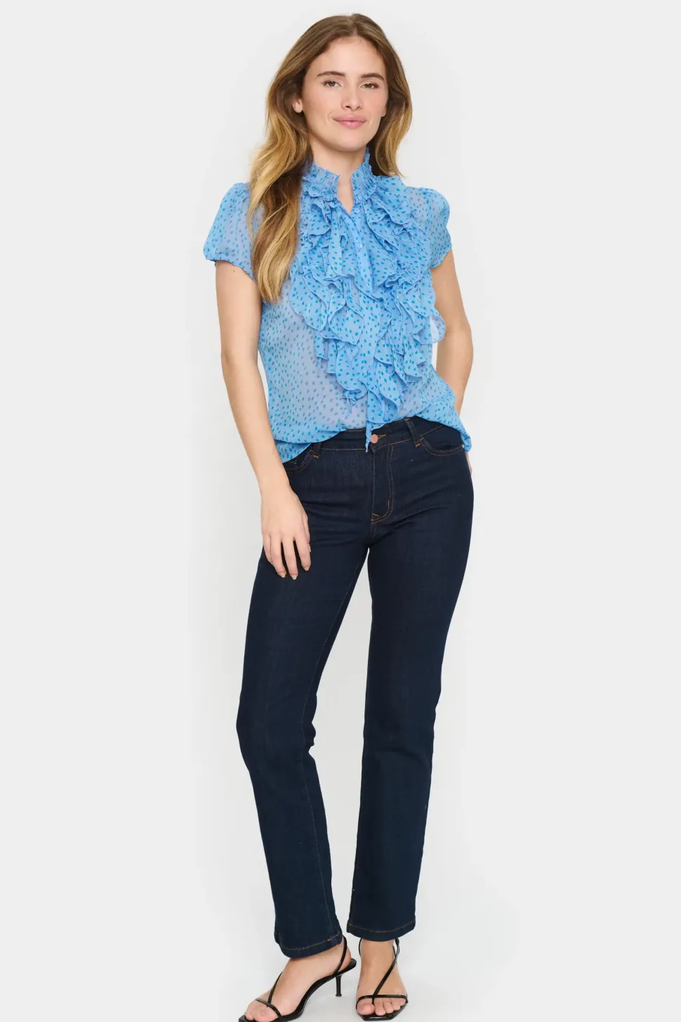 Lilja Short Sleeve Ruffle Blouse-Polka Dot