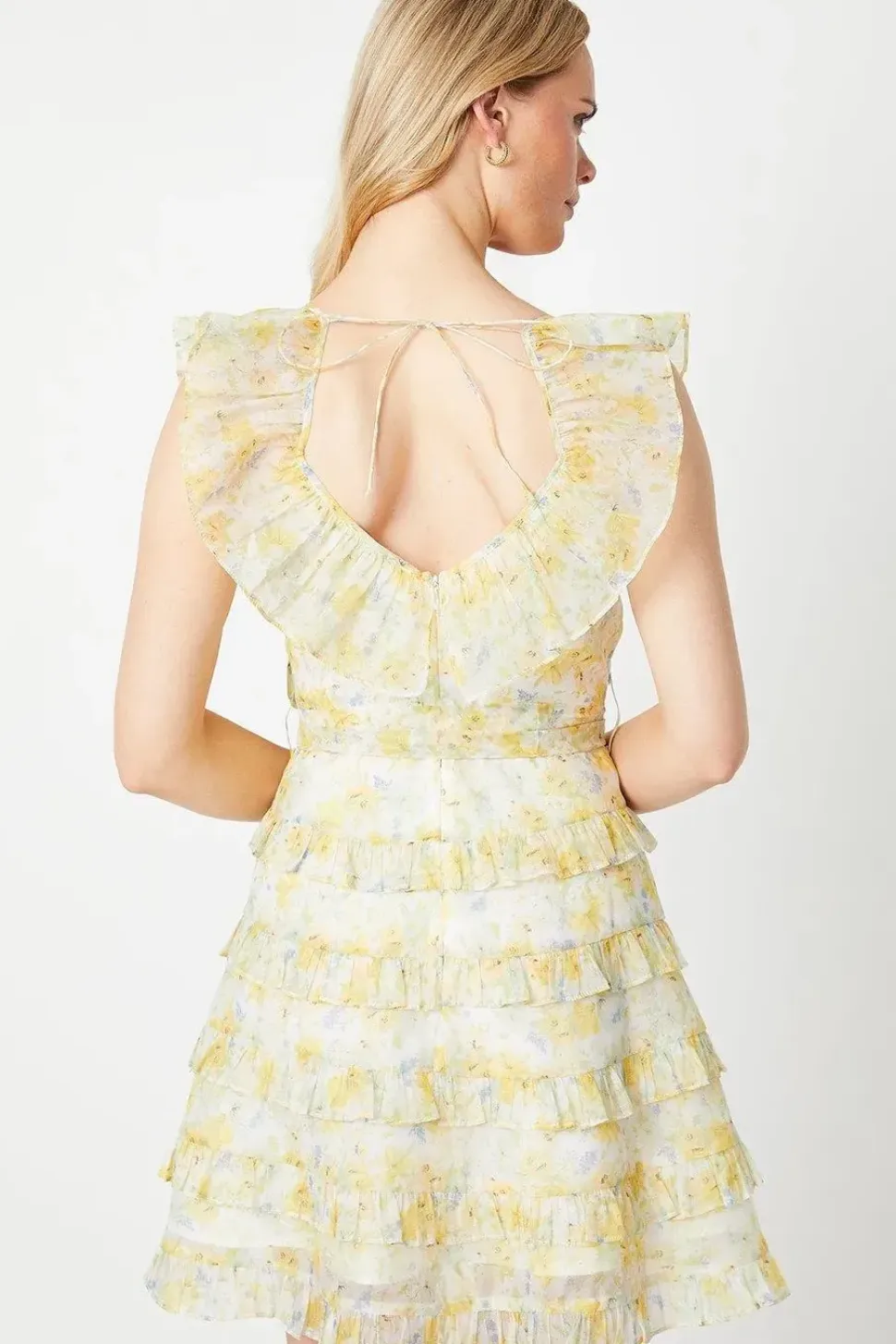 Lime Floral Ruffle Organza Mini Dress