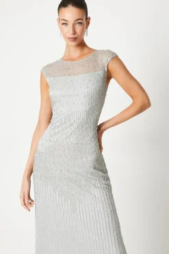 Linear Beaded Sculpting Maxi Dress
