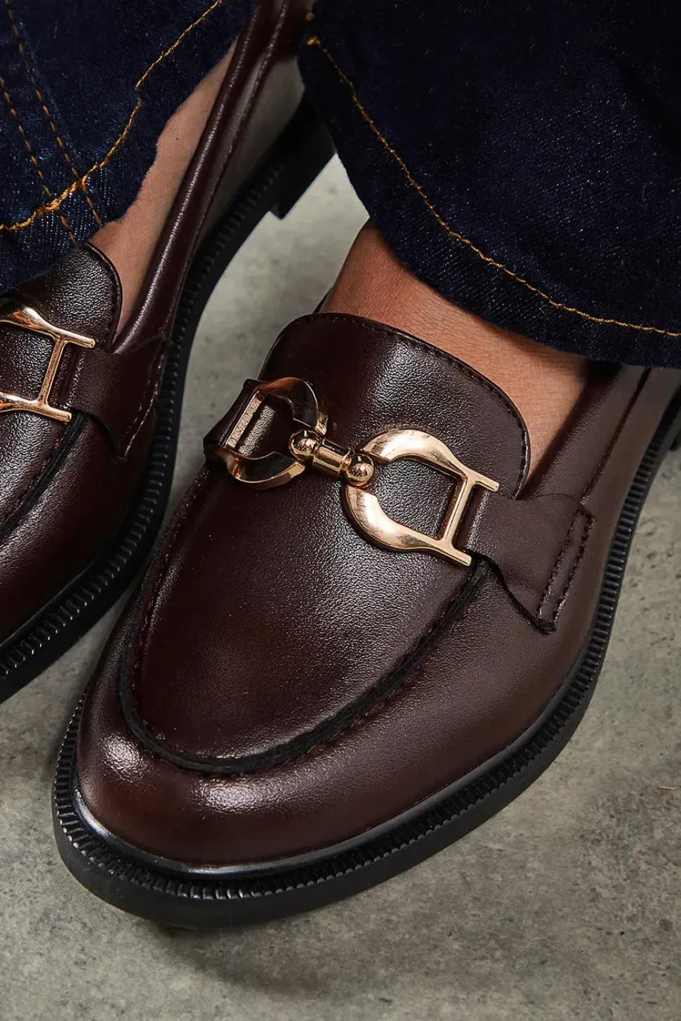 Lineka Faux Leather Metal Snaffle Smart Loafers