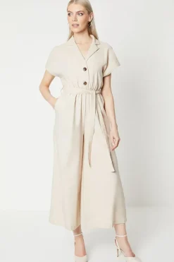 Linen Blend Belted Jumpsuit