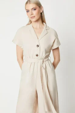Linen Blend Belted Jumpsuit