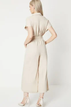 Linen Blend Belted Jumpsuit