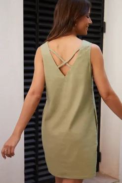Linen Blend 'Peggy' V Neck Shift Dress