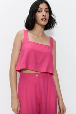 Linen Box Strappy Crop Top