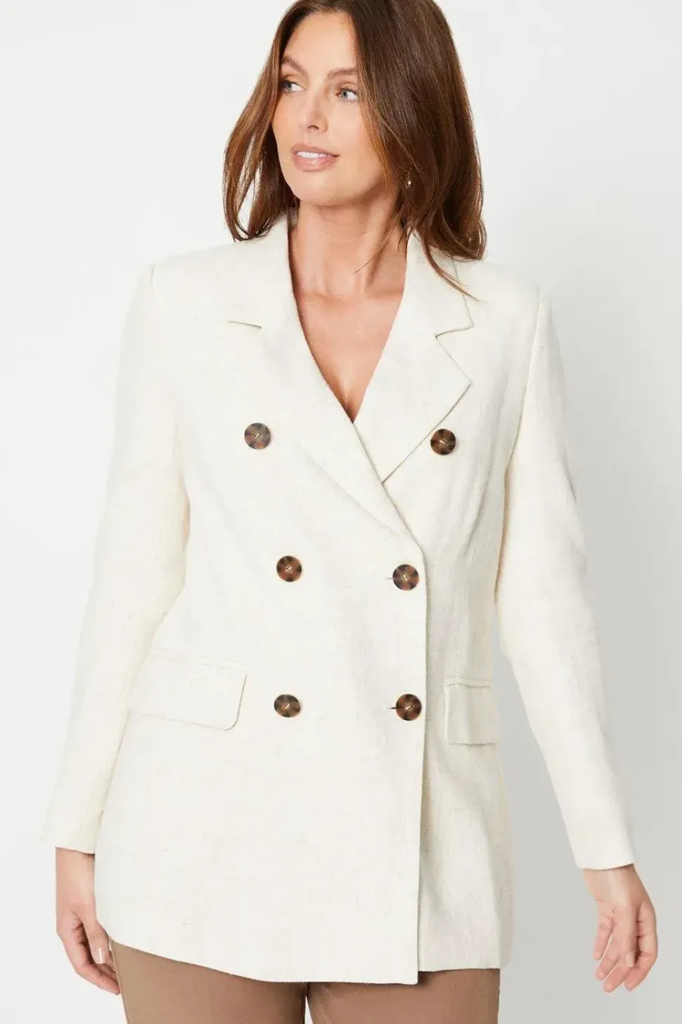 Linen Longline Double Breasted Blazer