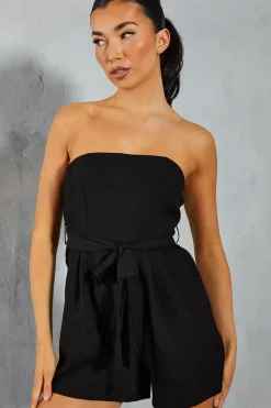 Linen Look Bandeau Pocket Detail Playsuit