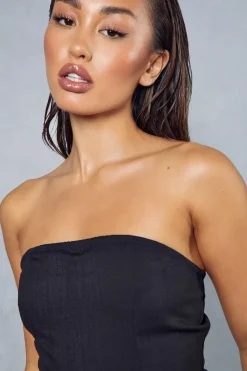 Linen Look Bandeau Pocket Detail Playsuit