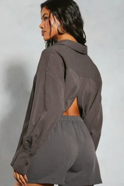 Linen Look Button Front Shorts