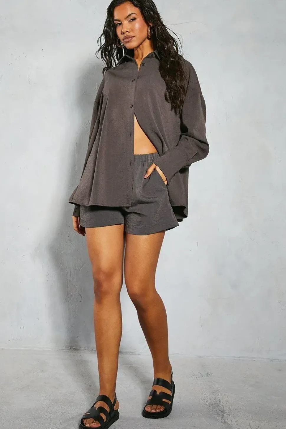 Linen Look Button Front Shorts