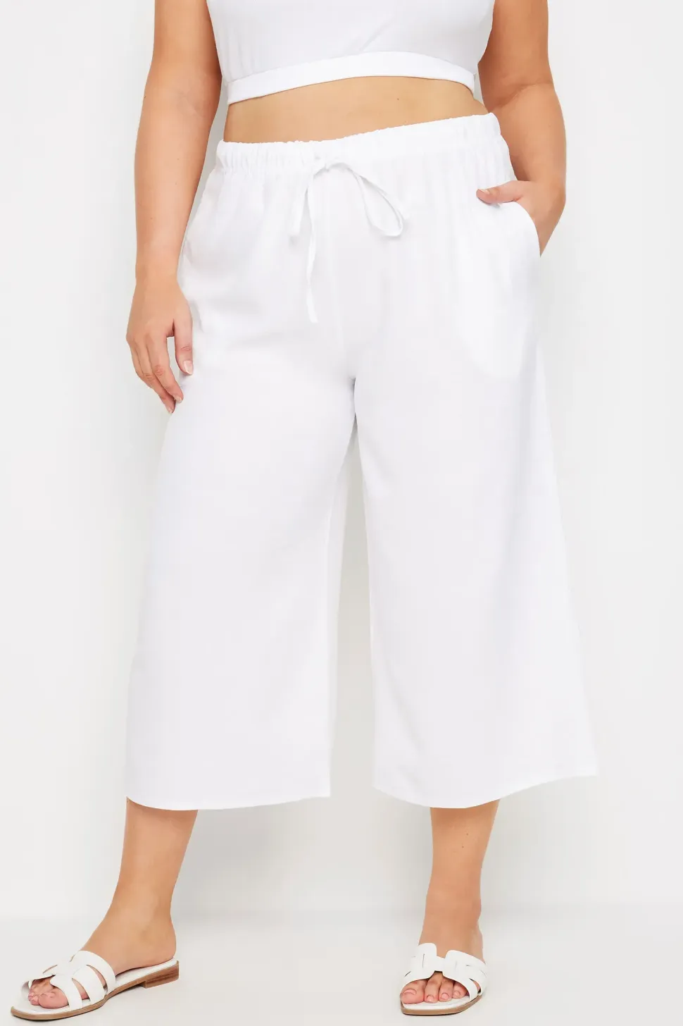 Linen Look Cropped Trousers