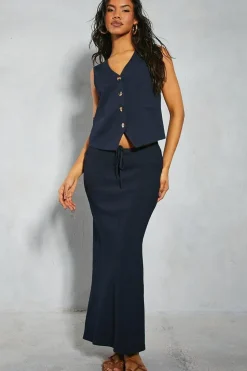Linen Look Drawstring Maxi Skirt
