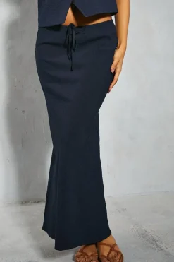 Linen Look Drawstring Maxi Skirt