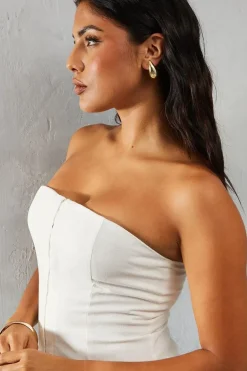 Linen Look Hook & Eye Detail Bandeau A-line Mini Dress