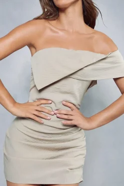 Linen Look One Shoulder Ruched Mini Dress