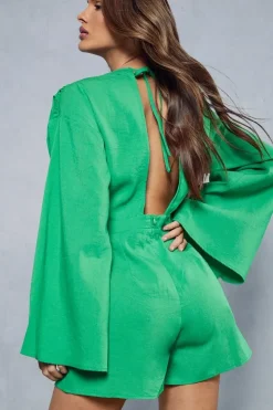 Linen Look Plunge Tie Back Playsuit