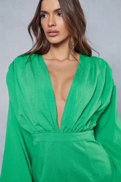Linen Look Plunge Tie Back Playsuit