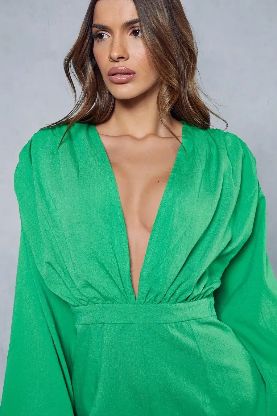 Linen Look Plunge Tie Back Playsuit