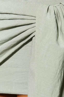 Linen Look Sleeveless Draped Skirt Bodycon Mini Dress