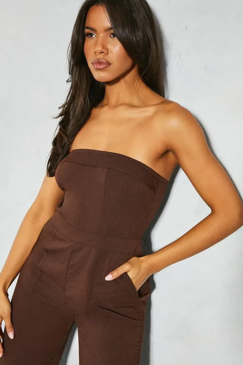 Linen Look Utility Bandeau Jumpsuit