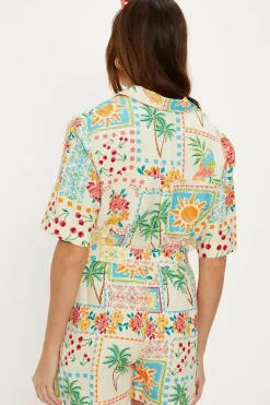 Linen Mix Patch Print Shorts
