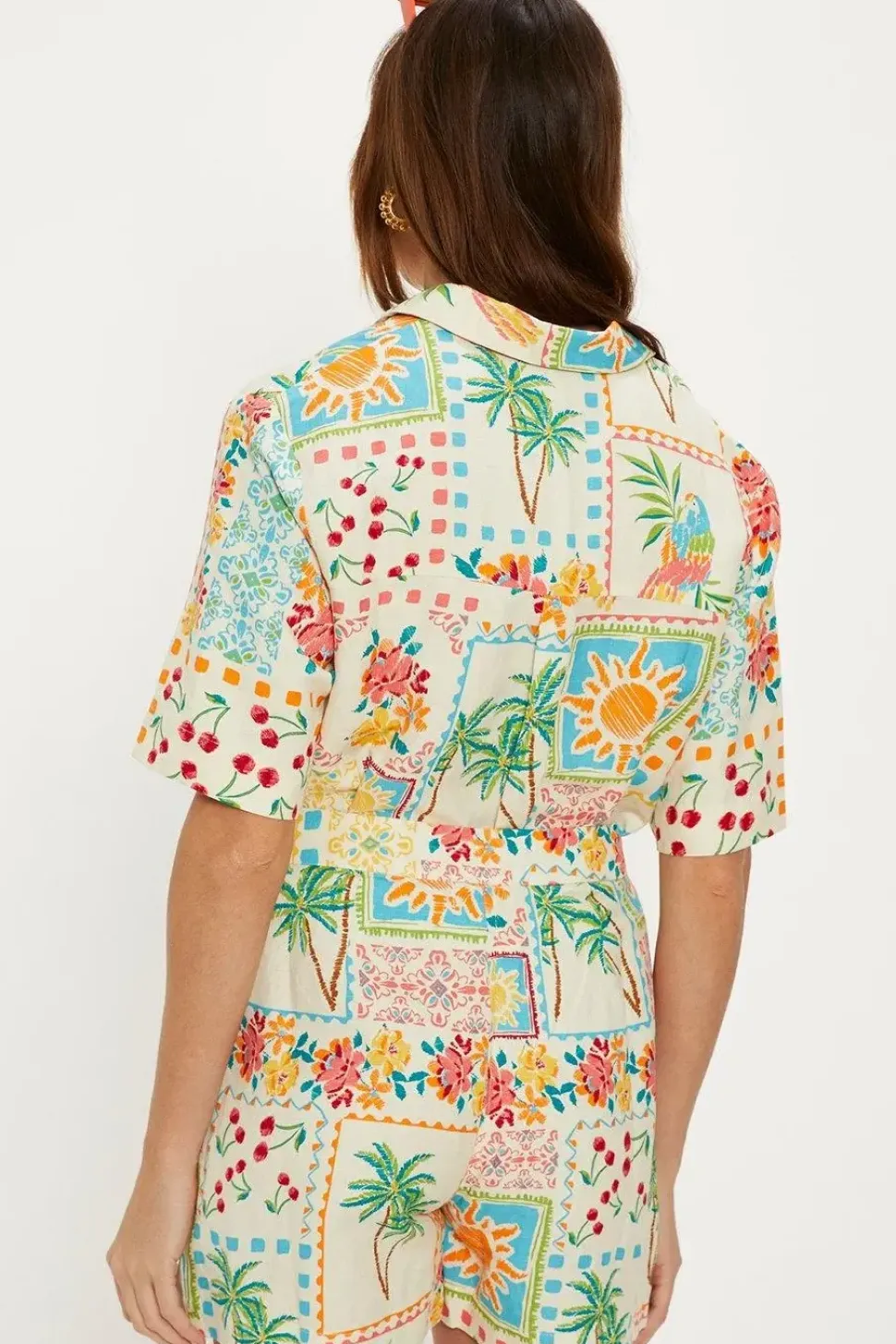Linen Mix Patch Print Shorts