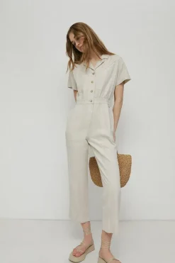 Linen Mix Utility Short Sleeve Boilersuit