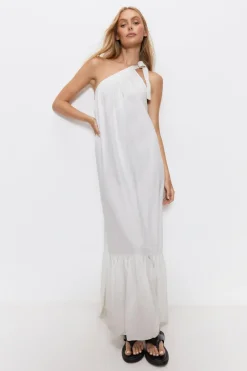 Linen One Shoulder Tiered Maxi Dress