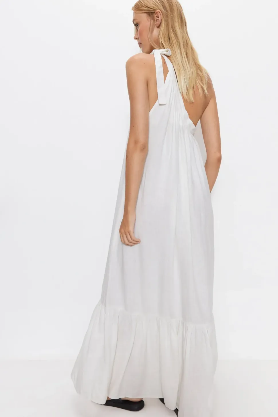 Linen One Shoulder Tiered Maxi Dress