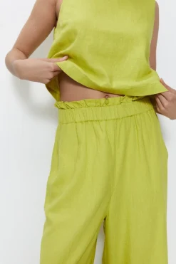 Linen Paper Bag Wide Leg Trousers
