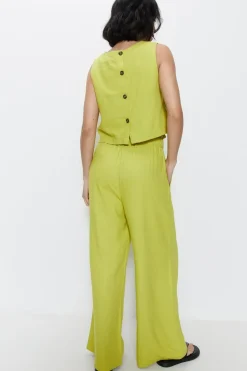 Linen Paper Bag Wide Leg Trousers
