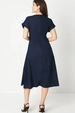 Linen Pleat Detail Midi Dress