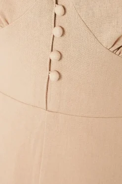 Linen Scallop Edge Button Down Strappy Jumpsuit