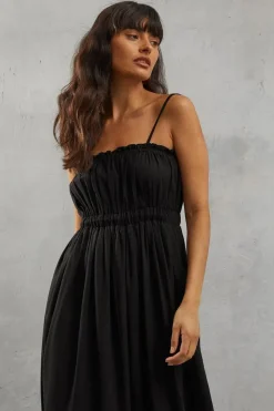 Linen Shirred Body Hem Detailed Maxi Dress