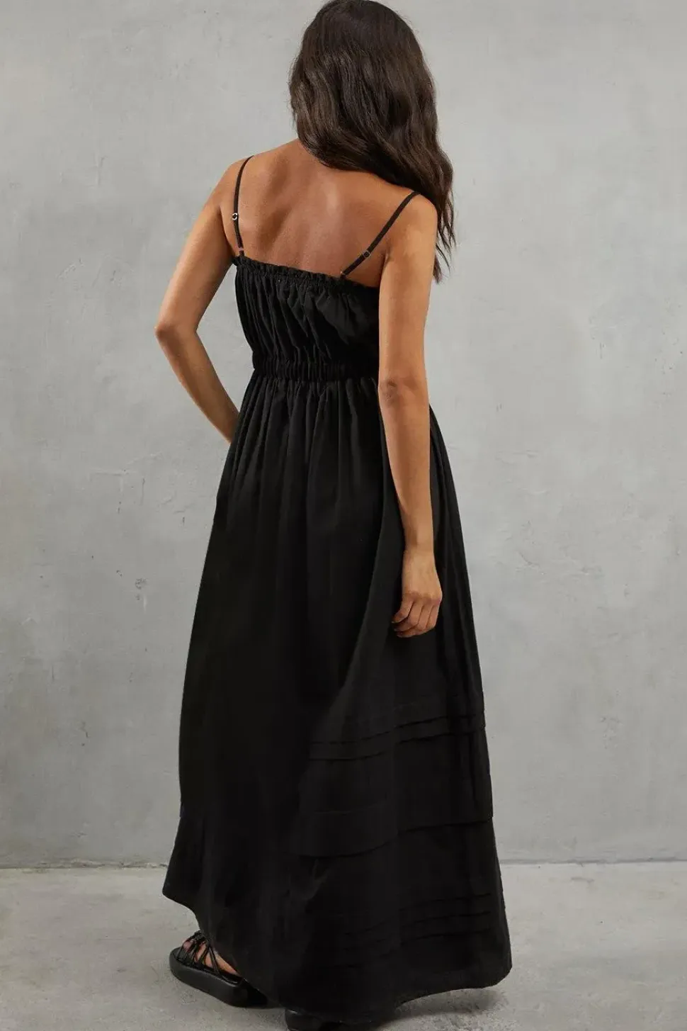 Linen Shirred Body Hem Detailed Maxi Dress