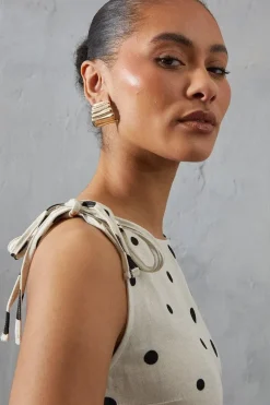 Linen Spot Cut Out Sleeveless Midi Dress