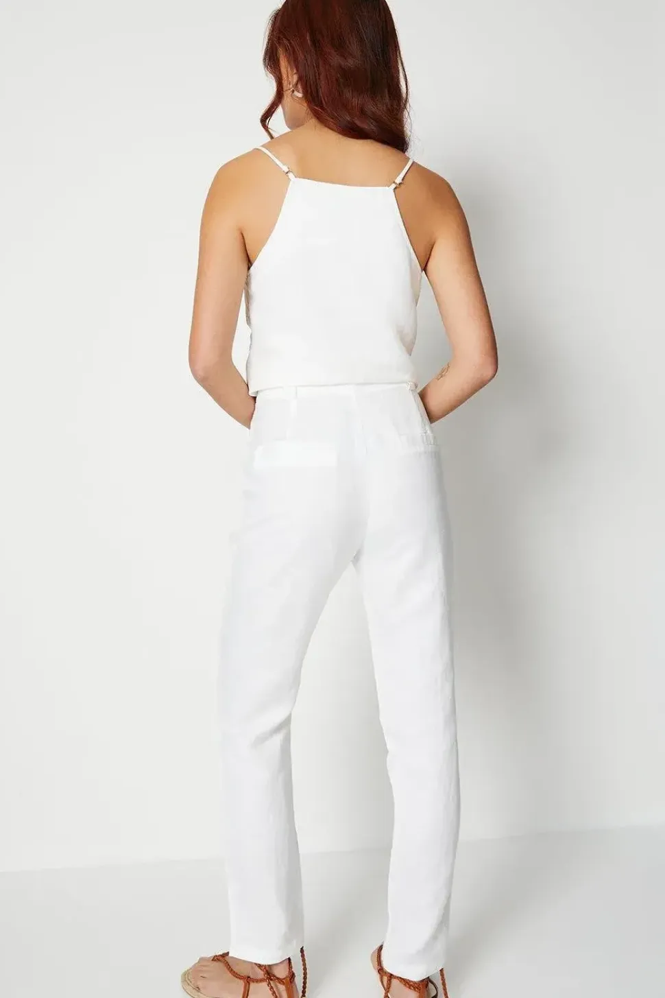 Linen Straight Leg Tailored Trousers
