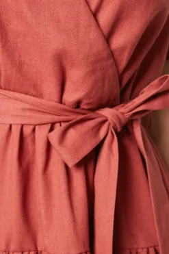 Linen Tiered Wrap Mini Dress