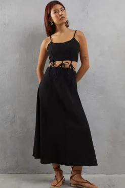 Linen Tie Waist Strappy Sundress