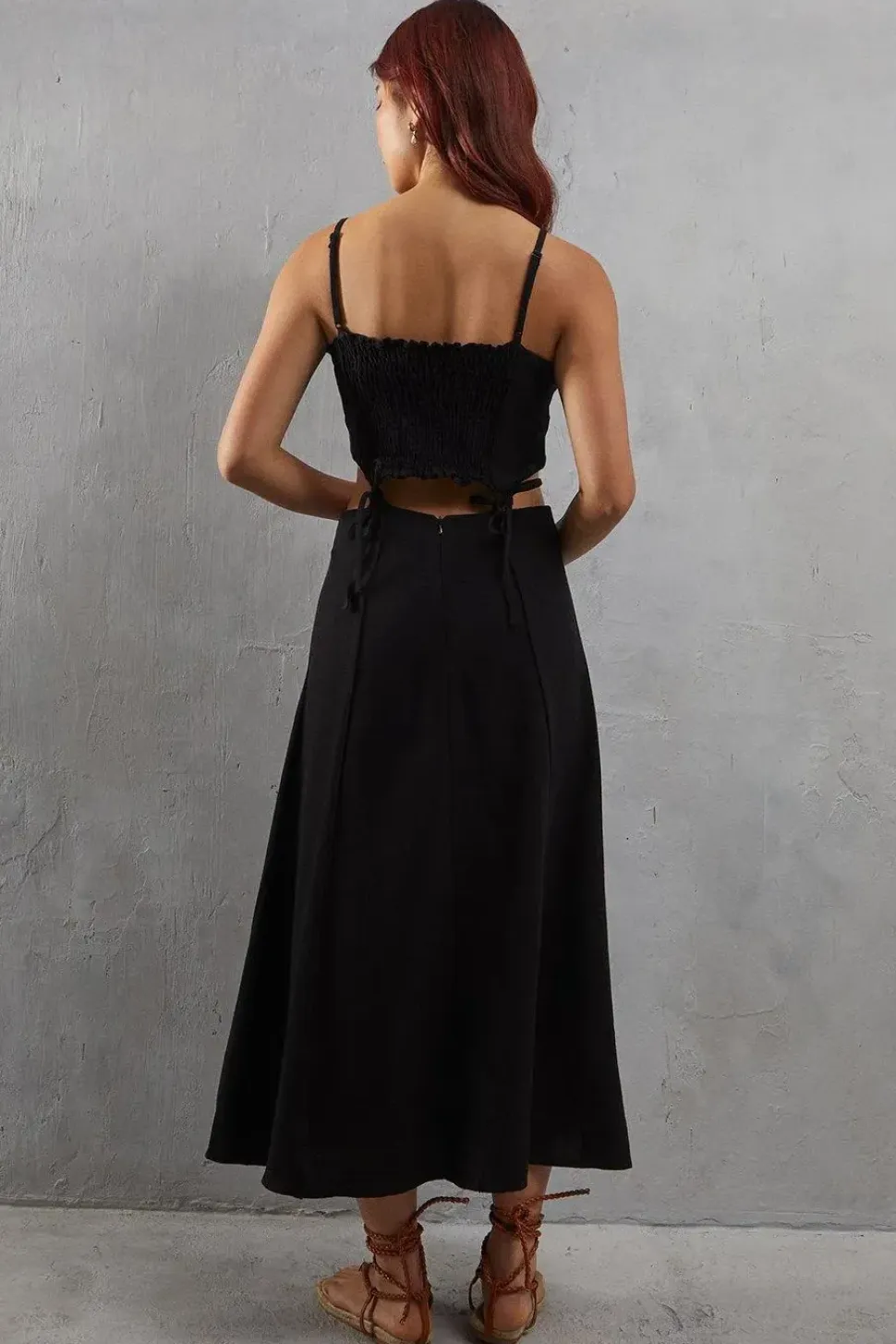 Linen Tie Waist Strappy Sundress