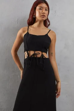 Linen Tie Waist Strappy Sundress