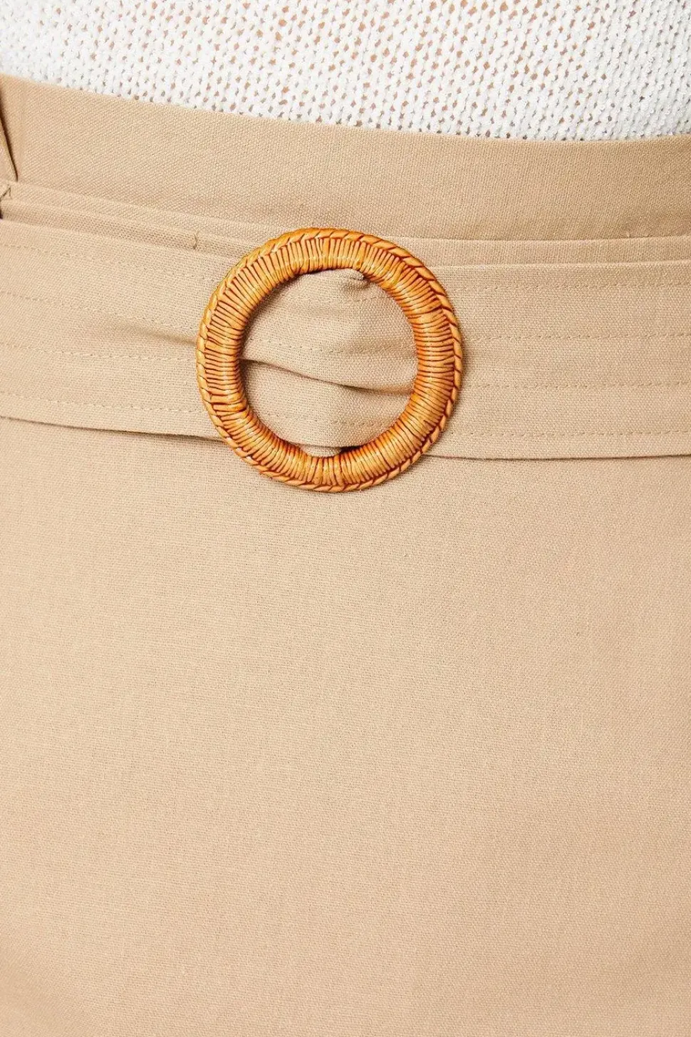 Linen Tortoise Shell Belted Mini Skirt
