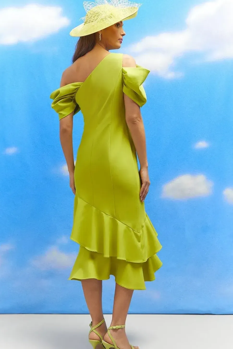 Lisa Tan Bardot Detail Ruffle Skirt Crepe Midi Dress